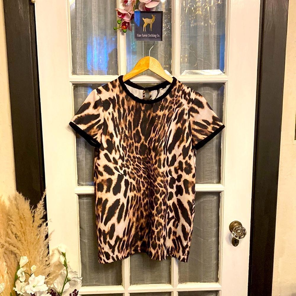Mango Animal Print with Contrasting Black Trim Top
